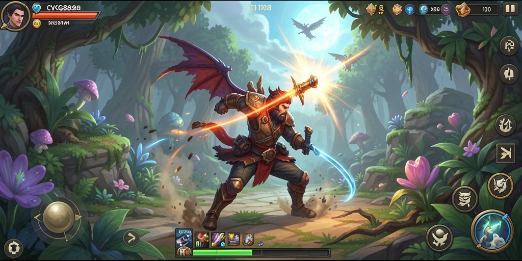 Screenshot gameplay CVG8888 menampilkan aksi pertempuran yang mendebarkan di dunia fantasi.